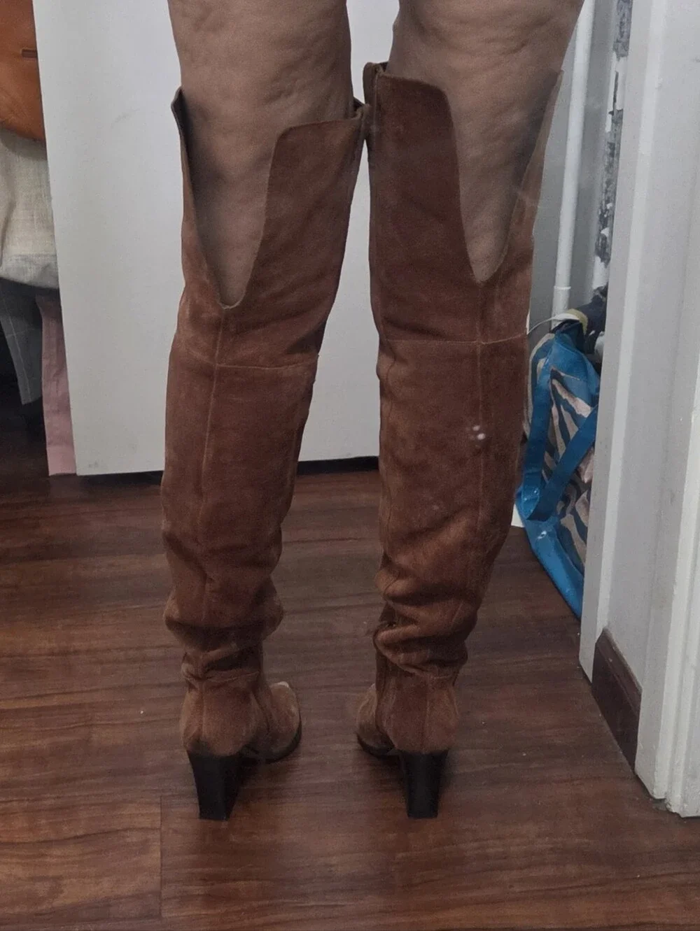 topshop brown suede western thigh high boots pointed toe Metal cap toe 8